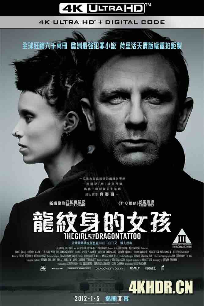 龙纹身的女孩 The Girl with the Dragon Tattoo (2011) 千禧三部曲I：龙纹身的女孩(台)/龙纹身女孩/美国/瑞典/挪威/豆瓣: 8.1